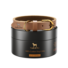Noah & Paw genuine leather dog collar with oil-wax finish, camel, size S, fits neck 11–15 in