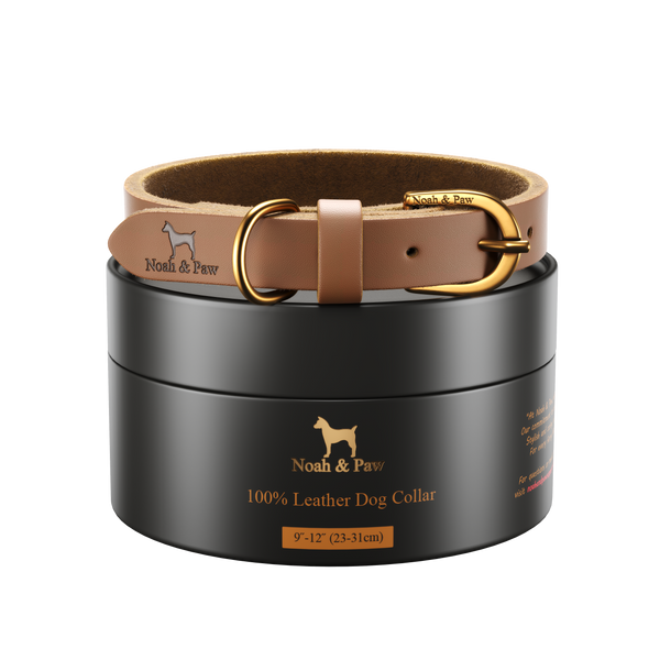 Handmade Leather Dog Collar in Crazy Horse Leather, Camel
