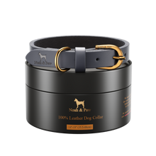 Noah & Paw genuine leather dog collar with oil-wax finish, dark blue, size M, fits neck 14–19 in