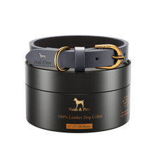 Noah & Paw genuine leather dog collar with oil-wax finish, dark blue, size S, fits neck 11–15 in