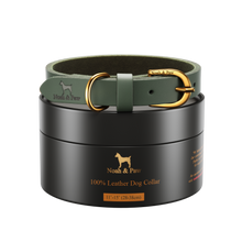 Noah & Paw genuine leather dog collar with oil-wax finish, dark green, size S, fits neck 11–15 in
