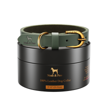 Noah & Paw genuine leather dog collar with oil-wax finish, dark green, size XS, fits neck 9–12 in