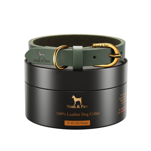 Handmade Leather Dog Collar in Crazy Horse Leather, Dark Green