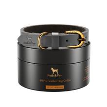 Noah & Paw genuine leather dog collar with oil-wax finish, gray, size L/XL, fits neck 18–24 in