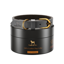 Noah & Paw genuine leather dog collar with oil-wax finish, gray, size S, fits neck 11–15 in