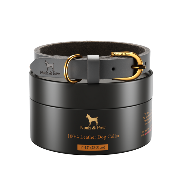 Handmade Leather Dog Collar in Crazy Horse Leather, Gray