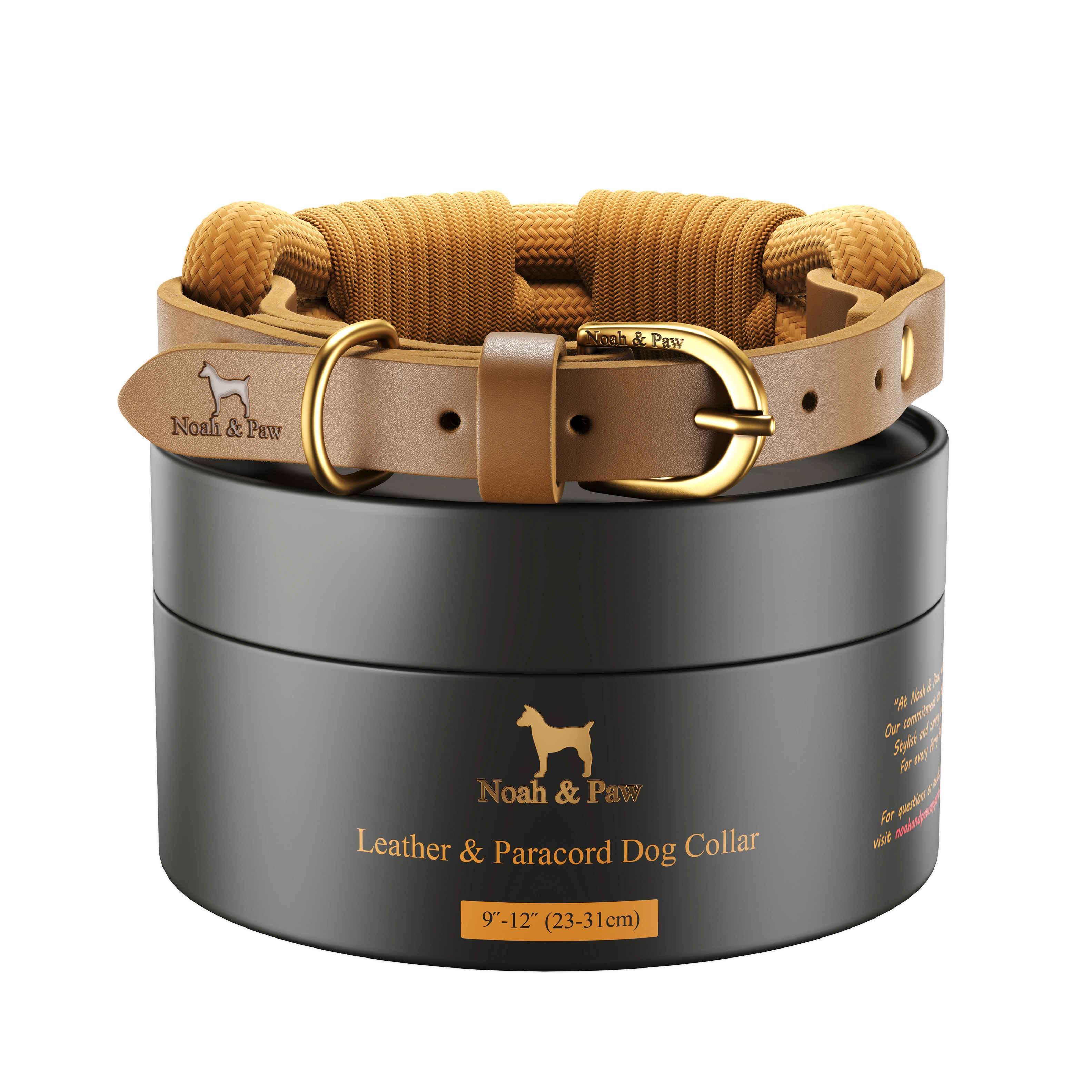 Leather Paracord Pet Collar - Camel