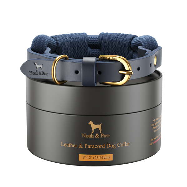 Leather and Paracord Dog Collar, Handmade, Dark Blue