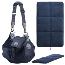 Mesh dog sling with snap closure, Navy Blue, 3D view, Noah & Paw