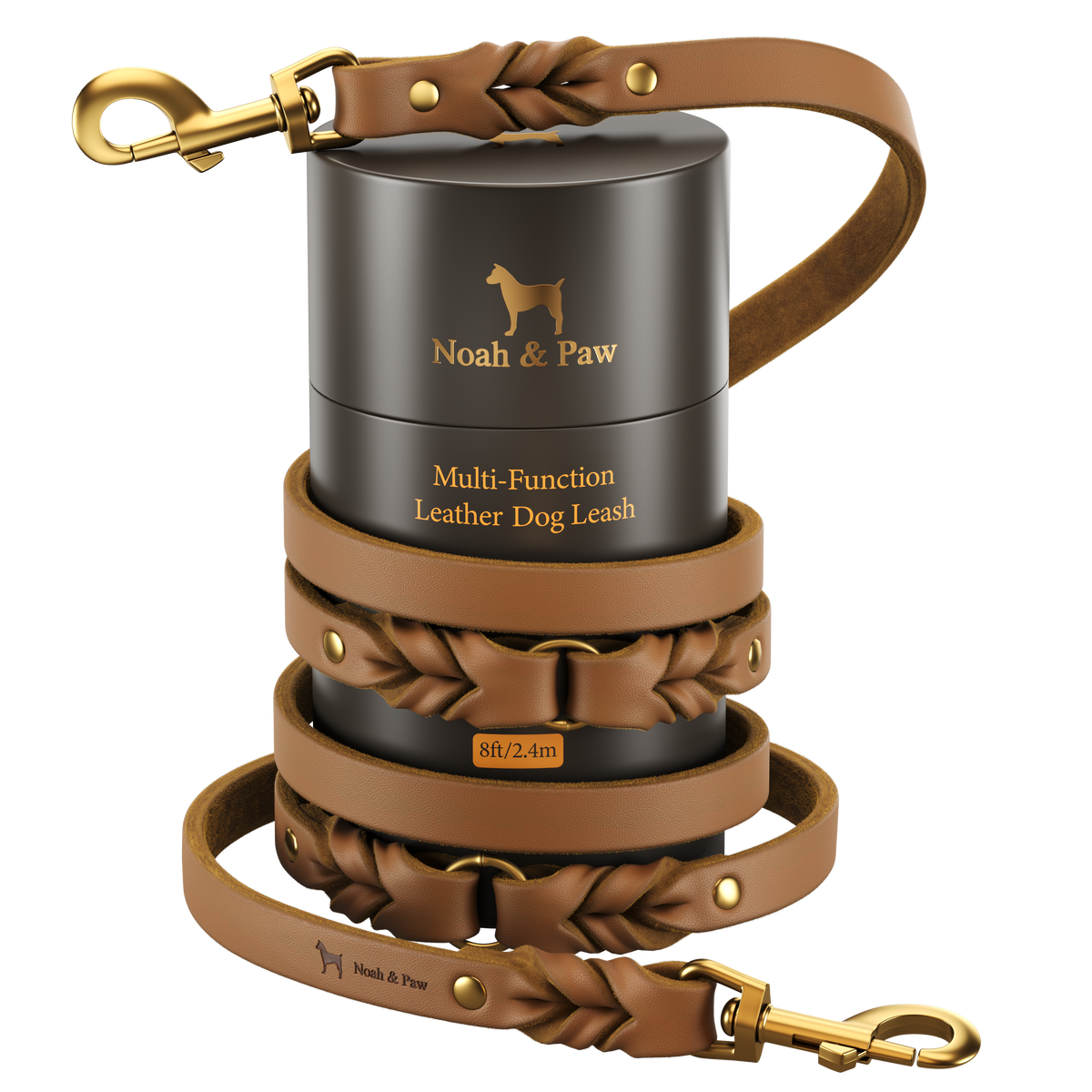 Braided leather dog leash, Noah & Paw