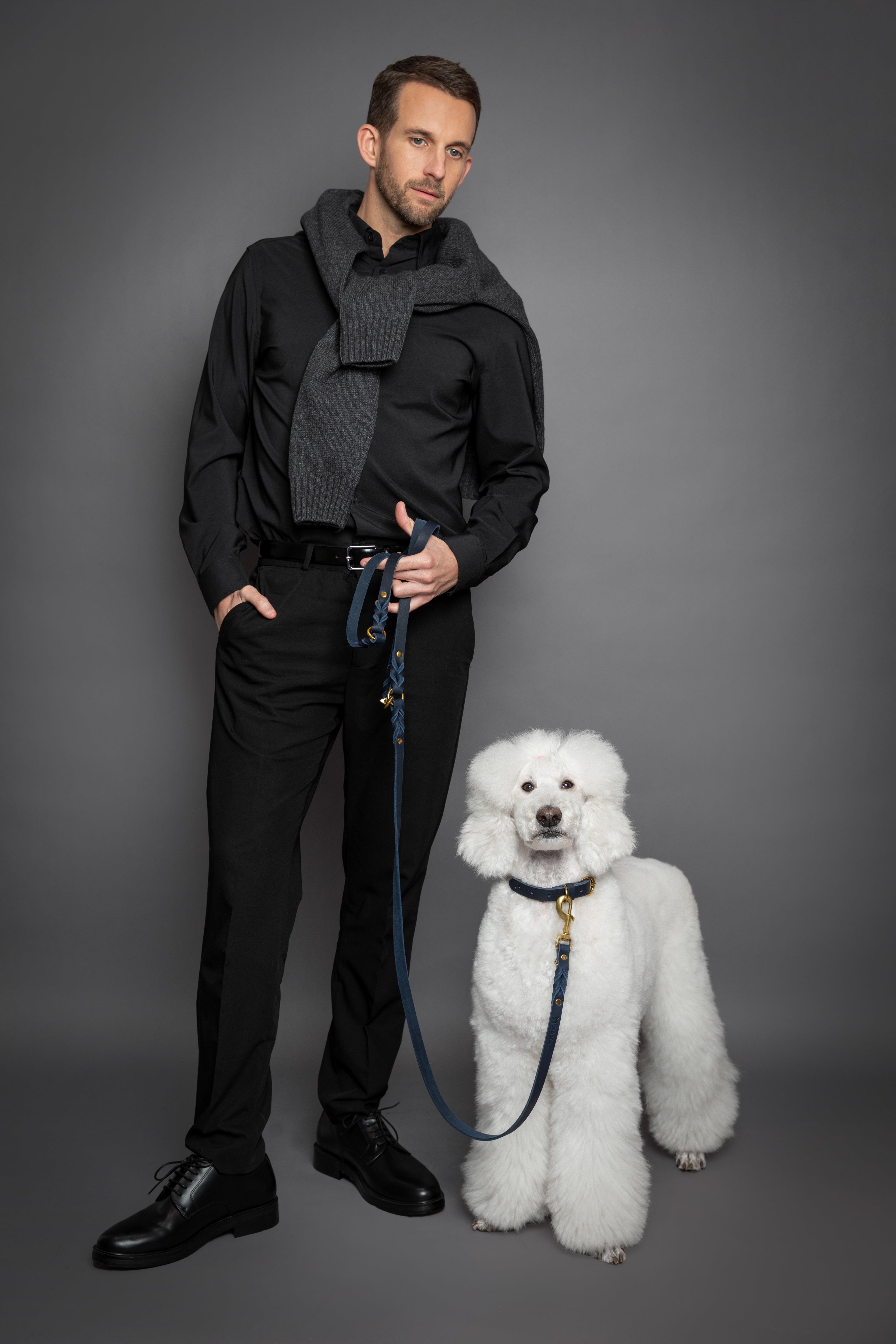 Leather Pet Leash- Dark Blue 8ft
