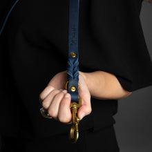 Noah & Paw braided oil-waxed leather dog leash, dark blue