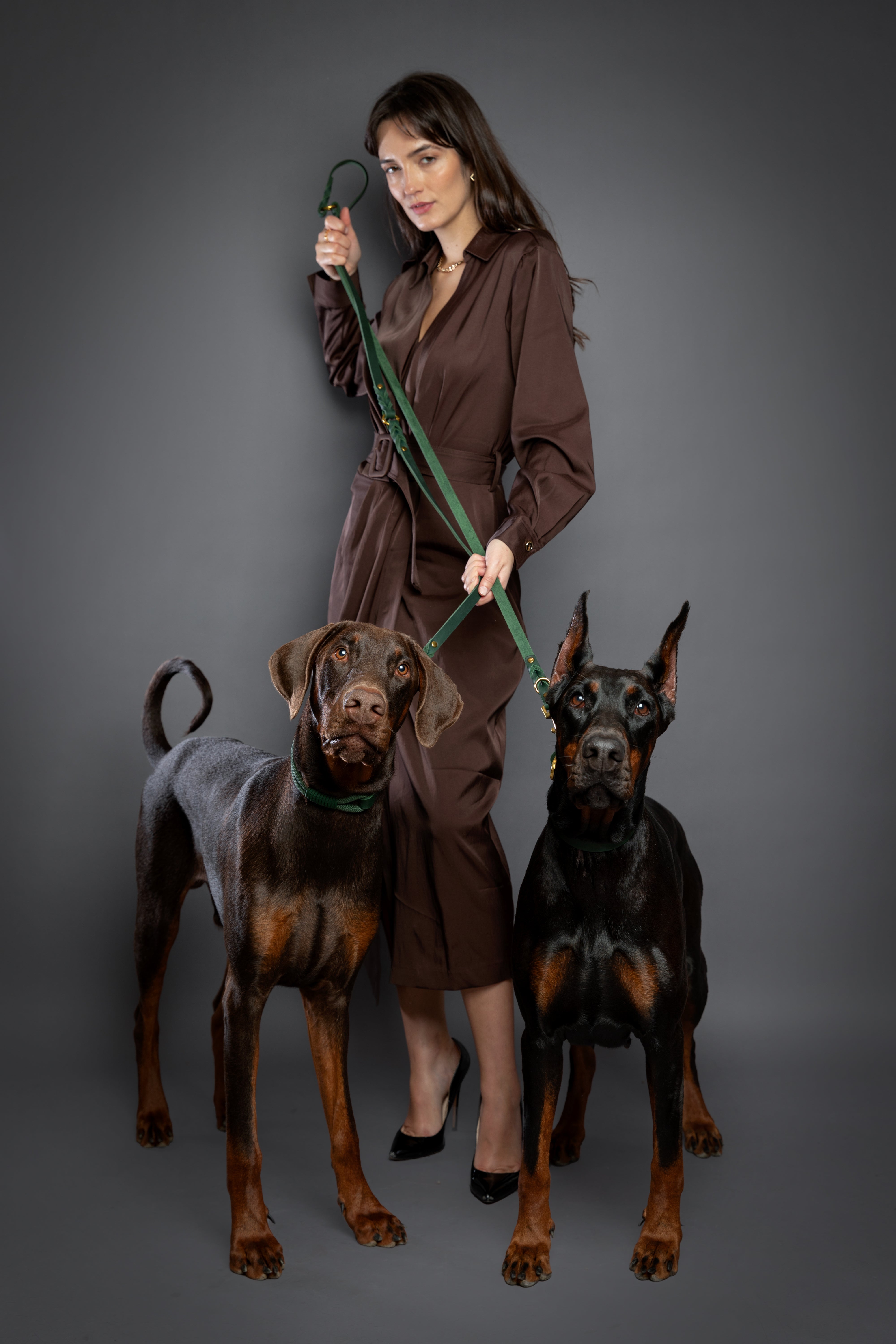 Leather Pet Leash- Green 8ft