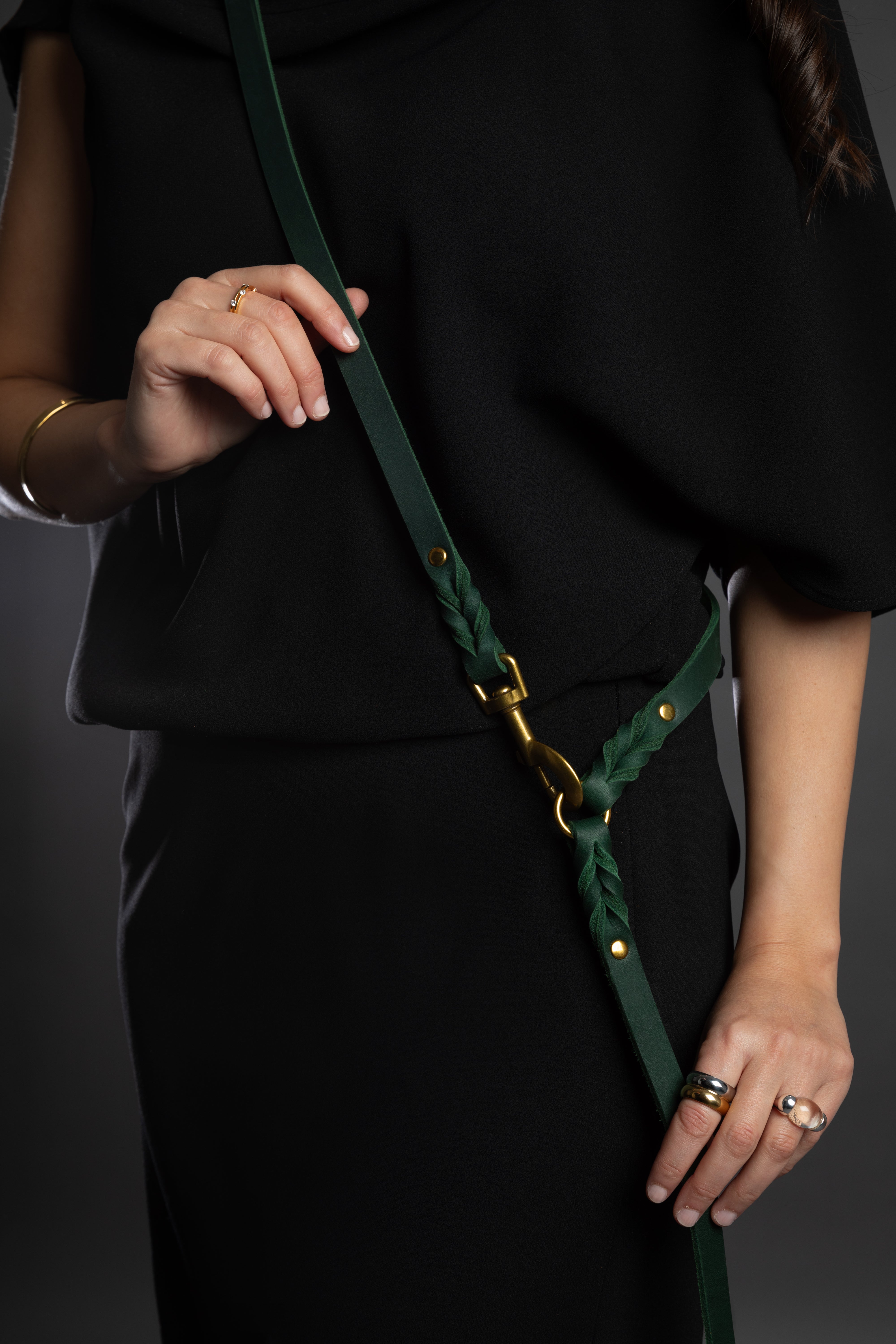 Leather Pet Leash- Green 8ft
