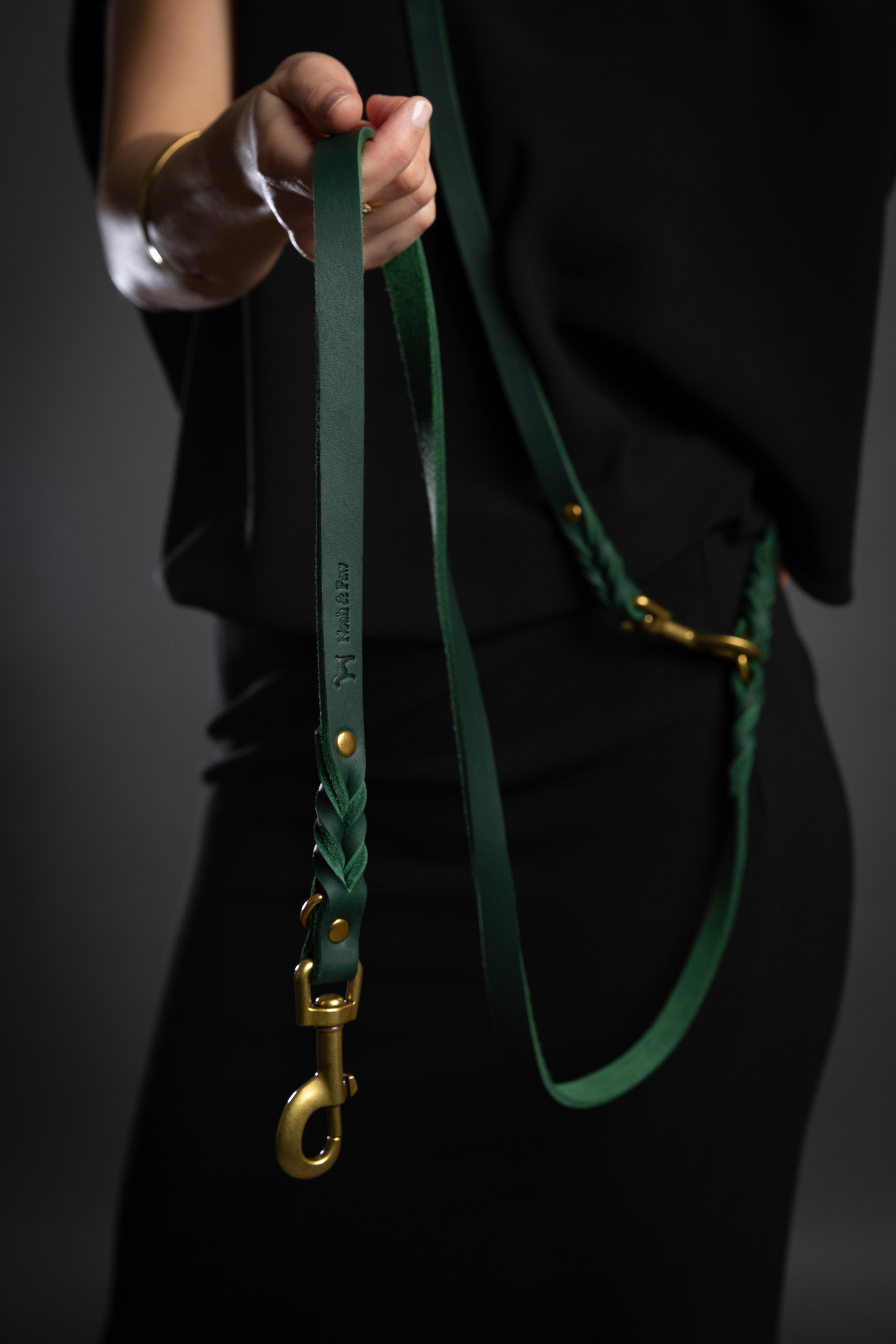 Leather Pet Leash- Green 8ft