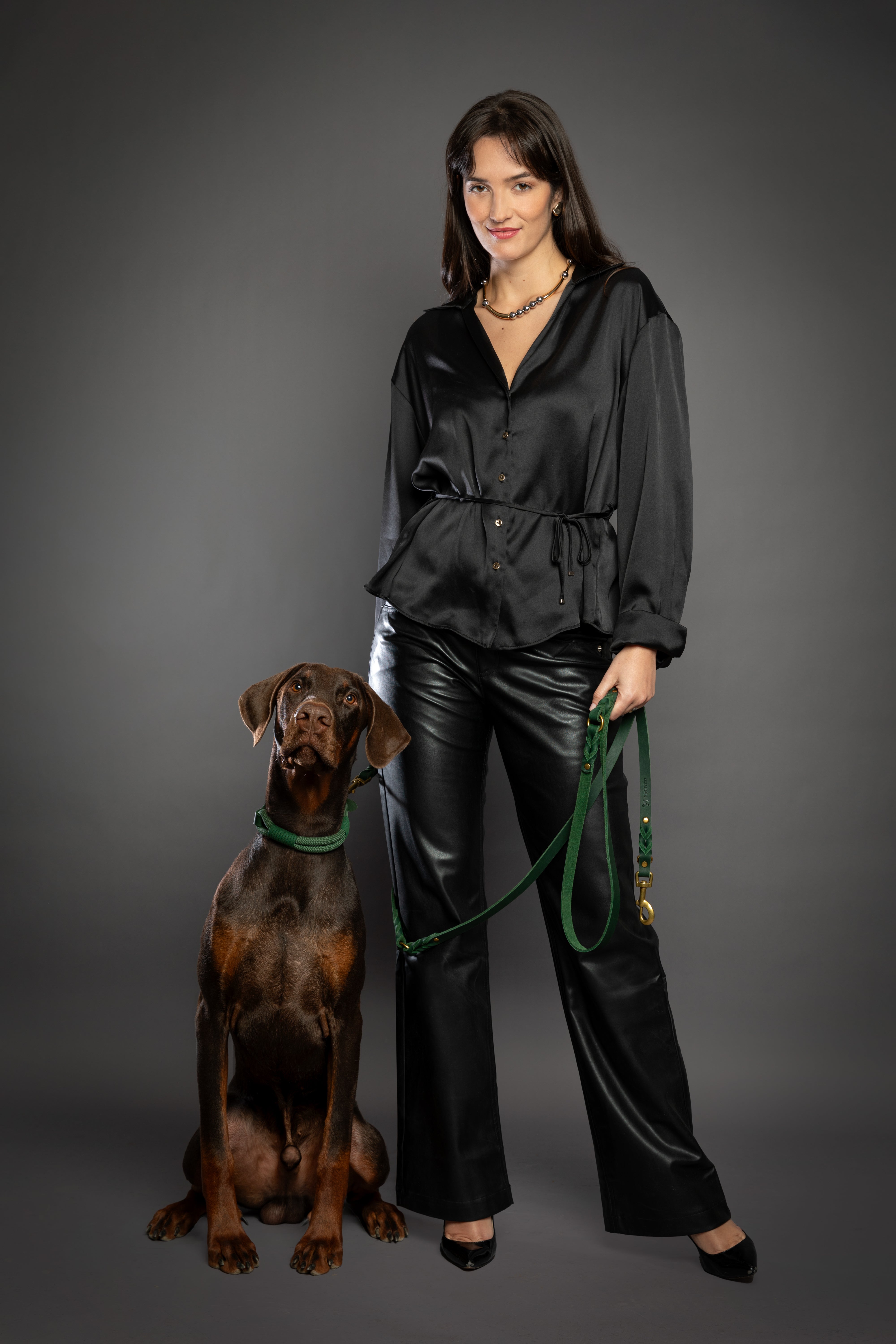 Leather Pet Leash- Green 8ft