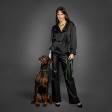 Noah & Paw braided oil-waxed leather dog leash, dark green