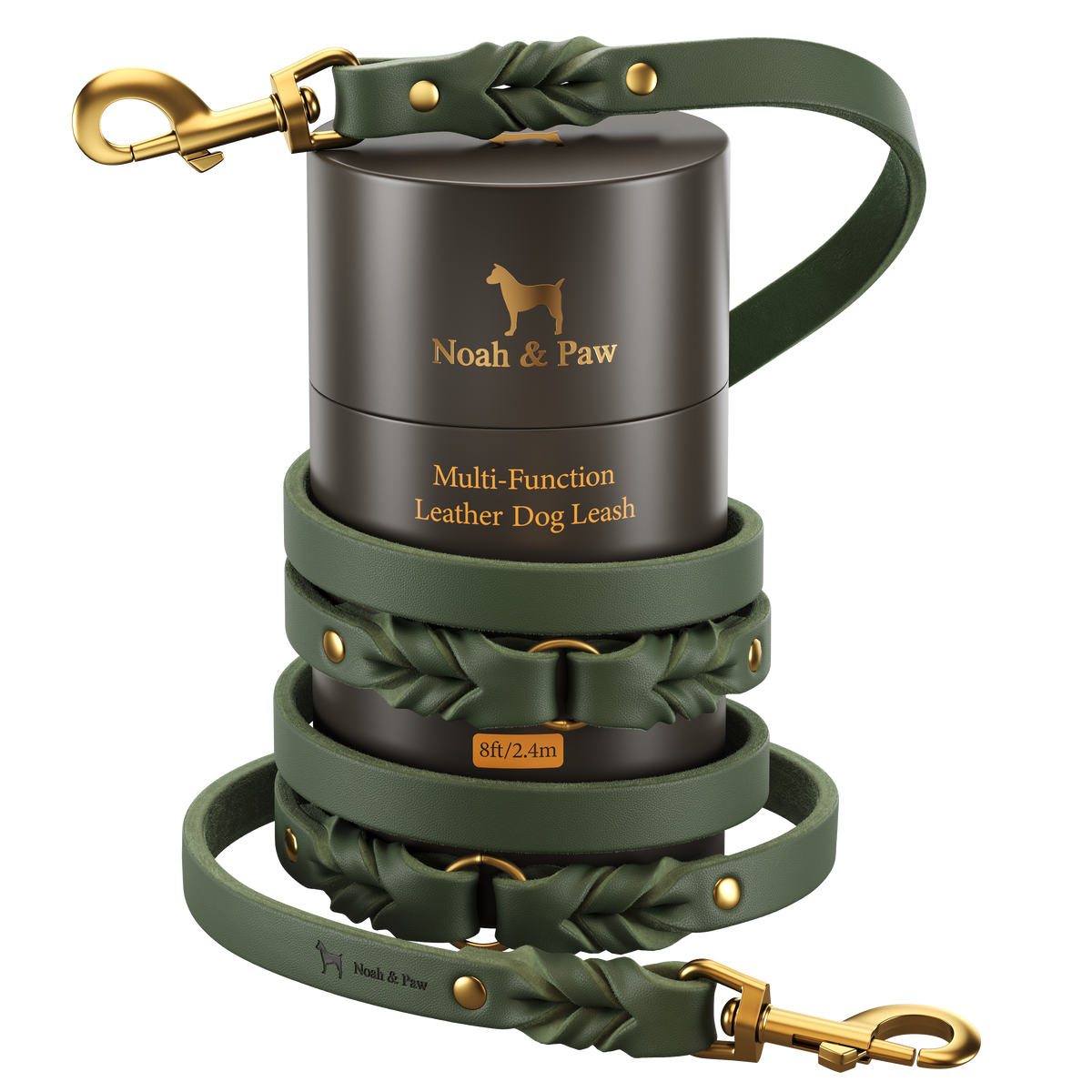Braided leather dog leash, Noah & Paw