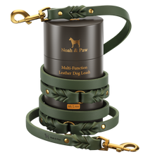 Noah & Paw braided oil-waxed leather dog leash, dark green