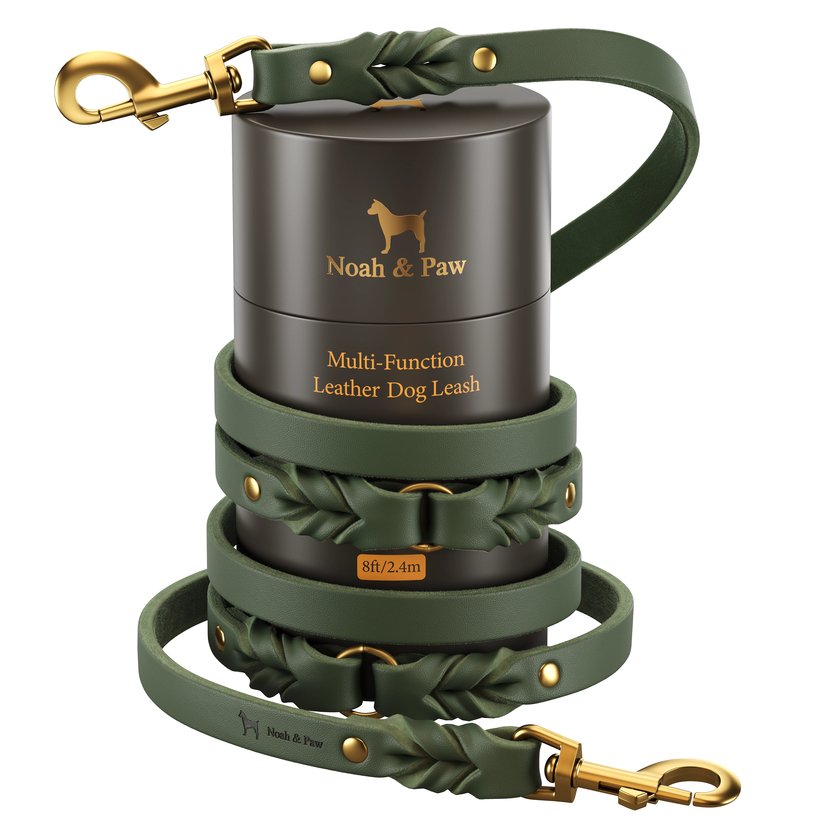 Leather Pet Leash- Green 8ft