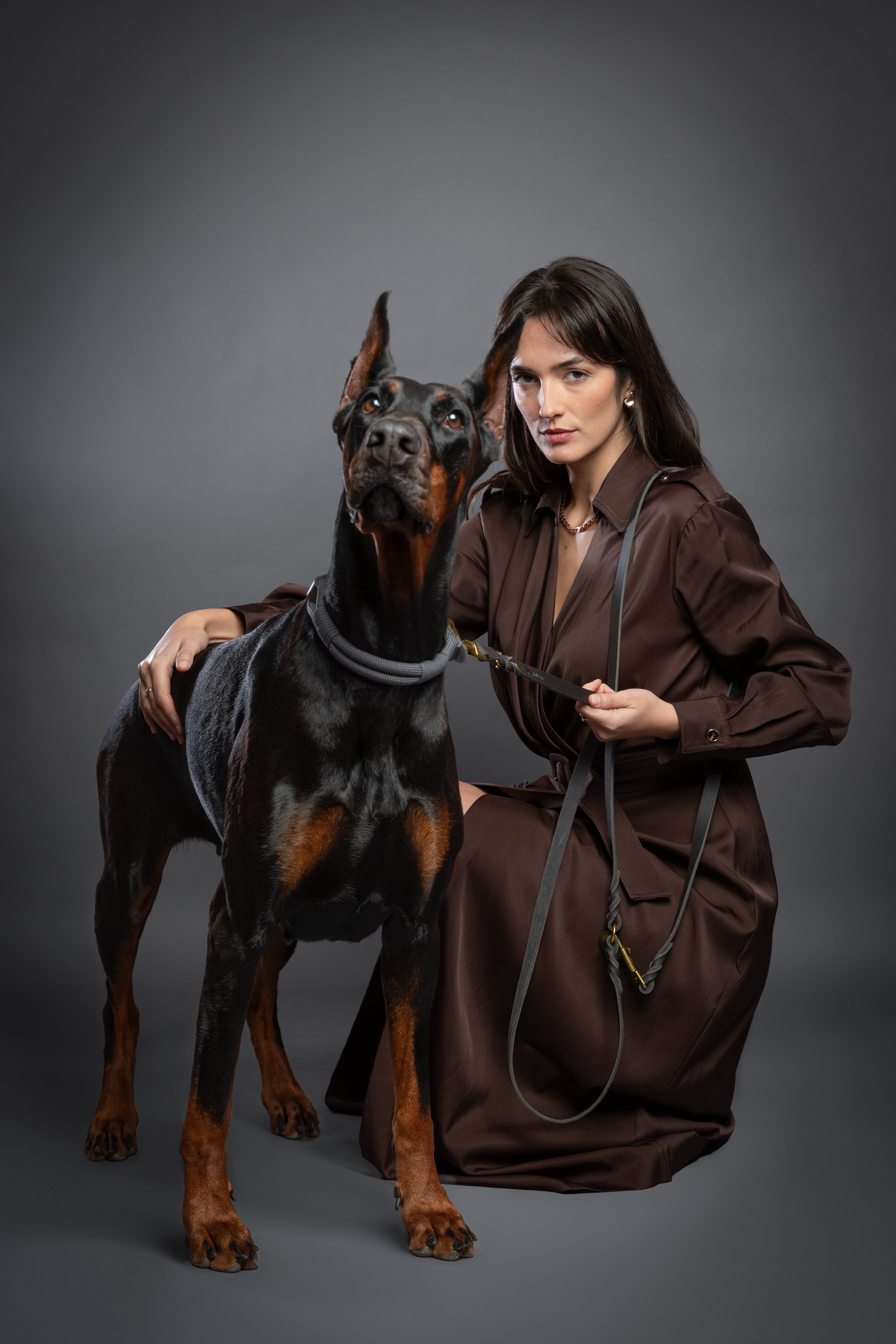 Leather Pet Leash- Grey 8ft