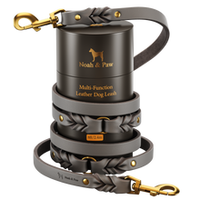 Noah & Paw braided oil-waxed leather dog leash, gray