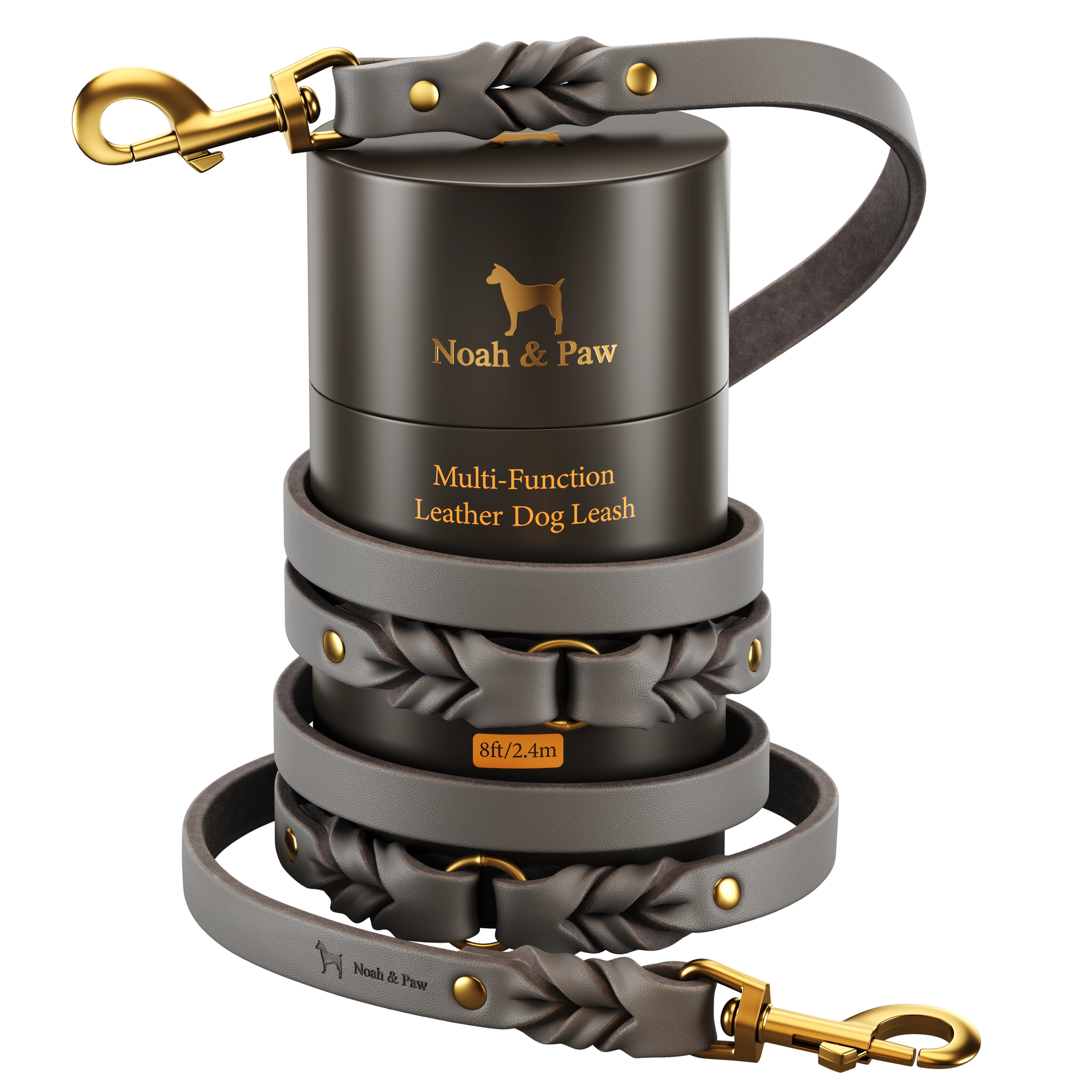 Leather Pet Leash- Grey 8ft