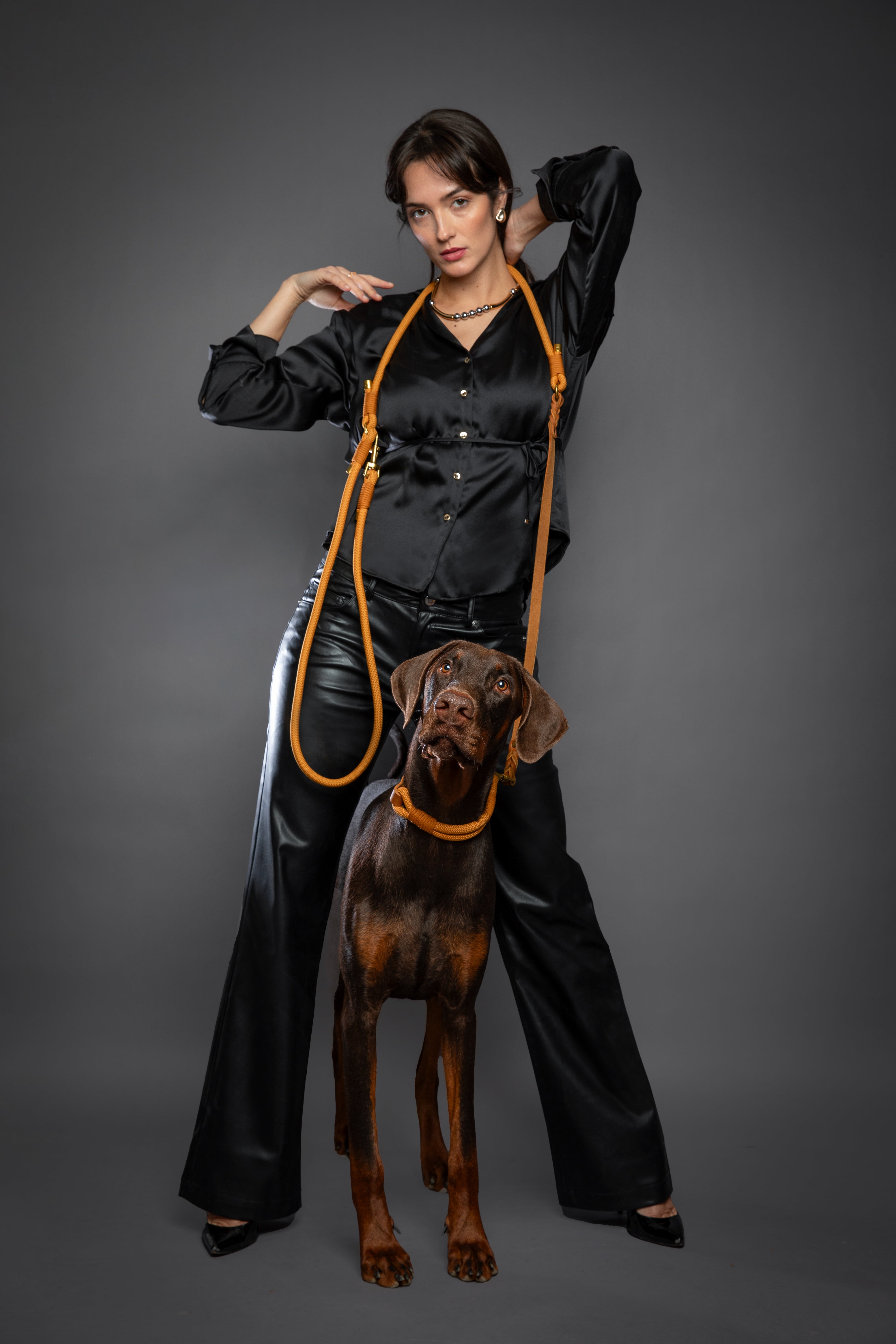 Leather Paracord Pet Leash- Camel 8ft