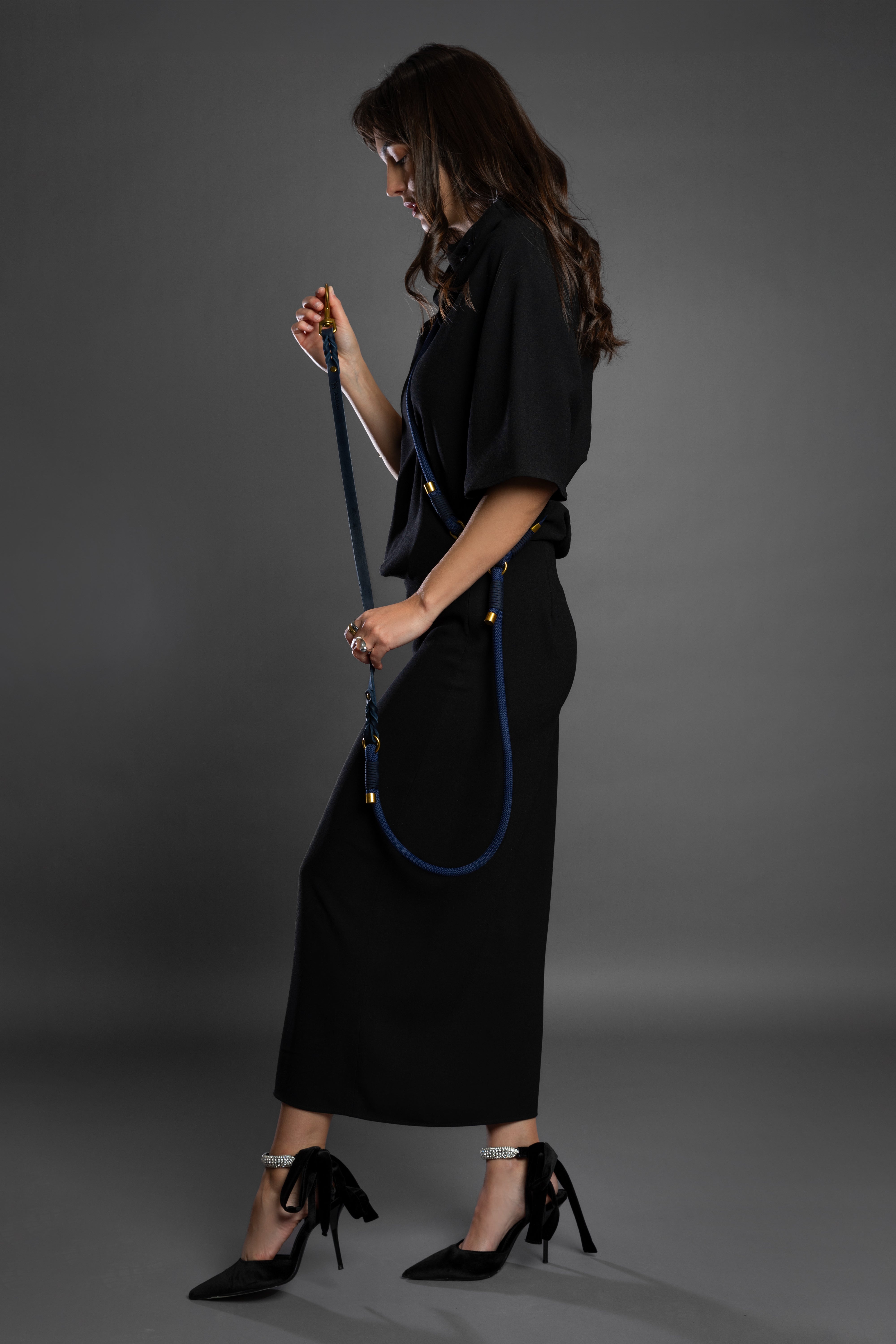 Leather Paracord Pet Leash- Dark Blue 8ft