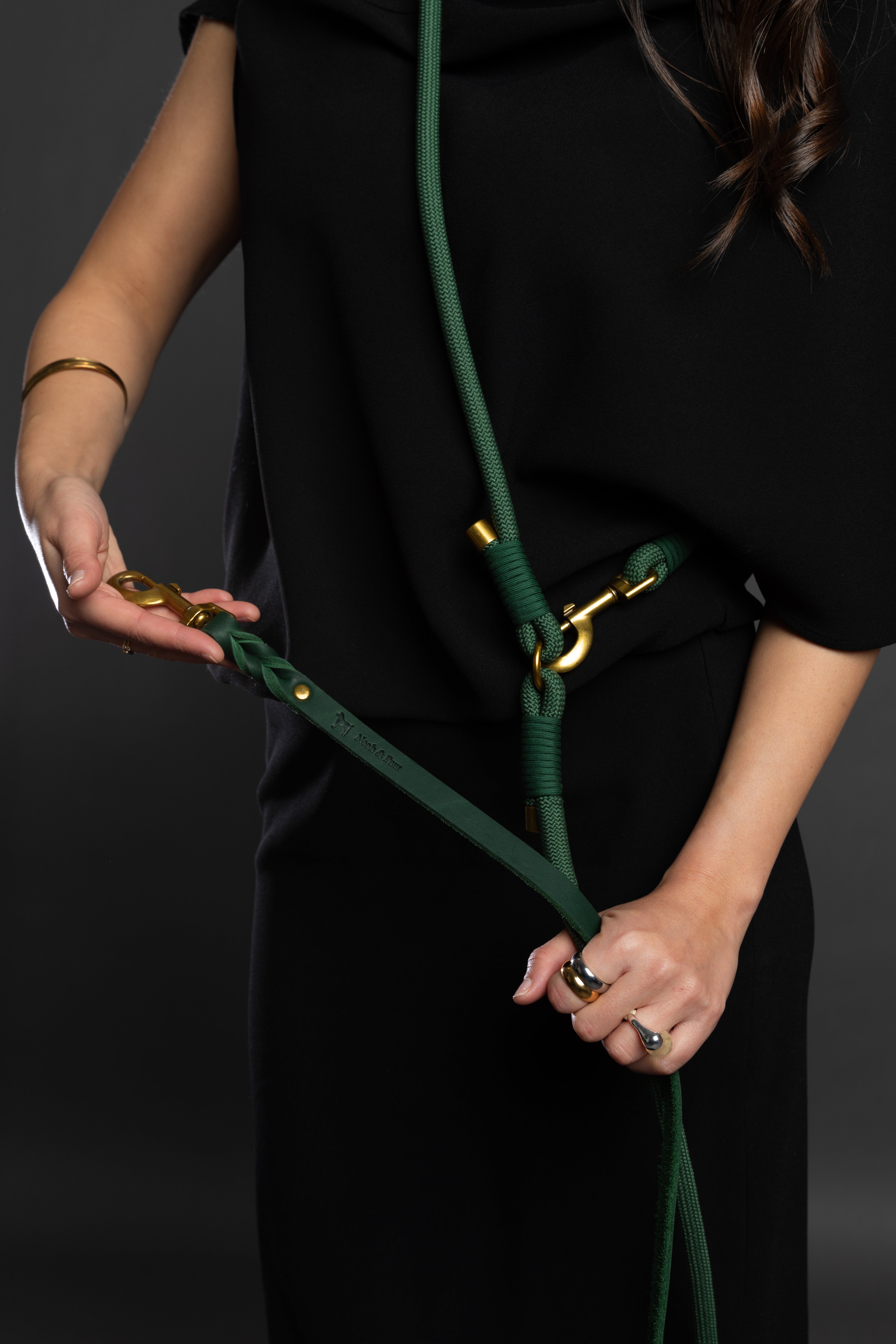 Leather Paracord Pet Leash- Green 8ft