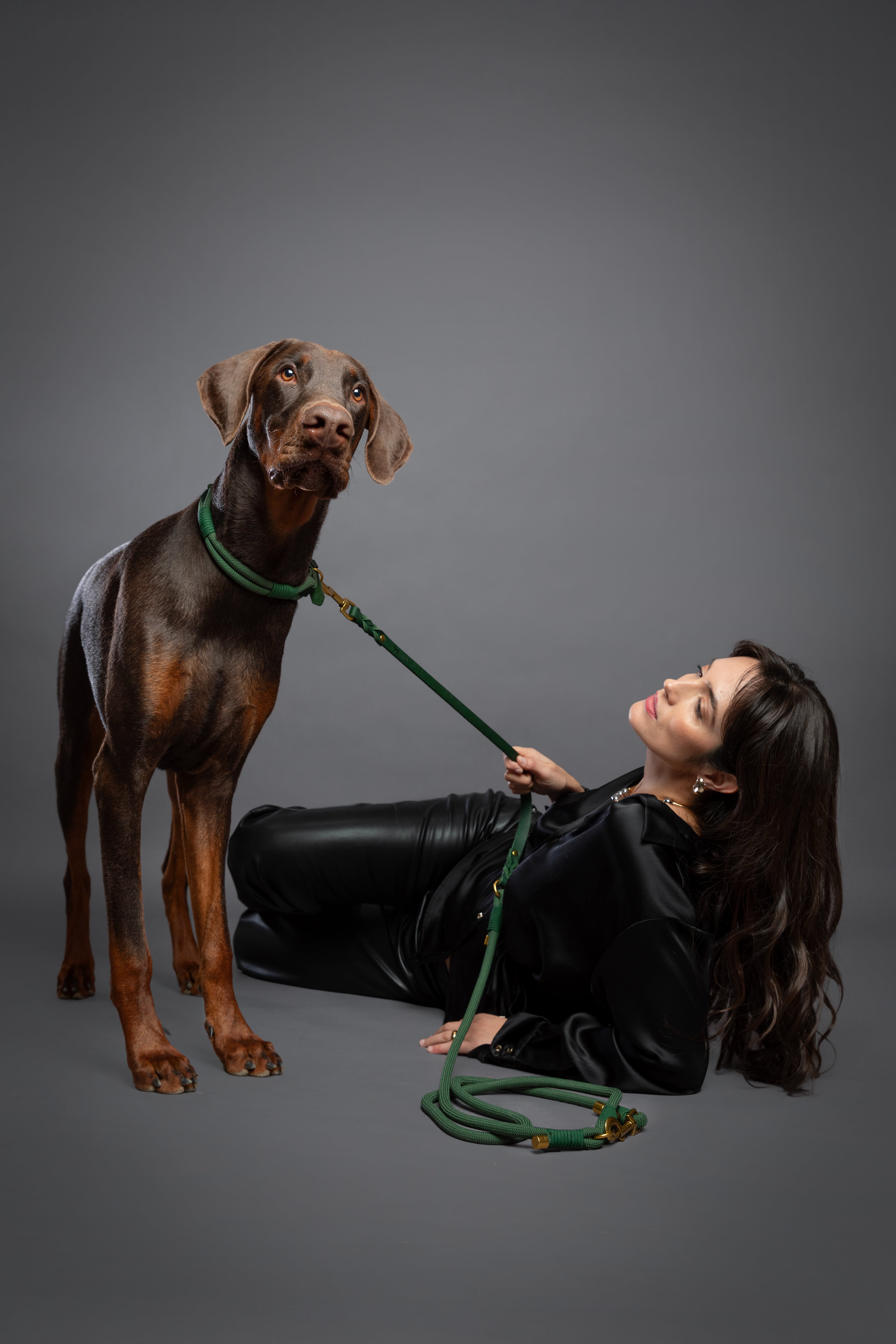 Leather Paracord Pet Leash- Green 8ft