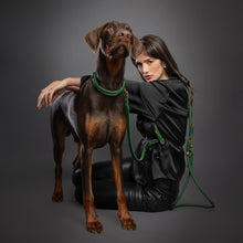 Noah & Paw braided leather and paracord dog leash, dark green