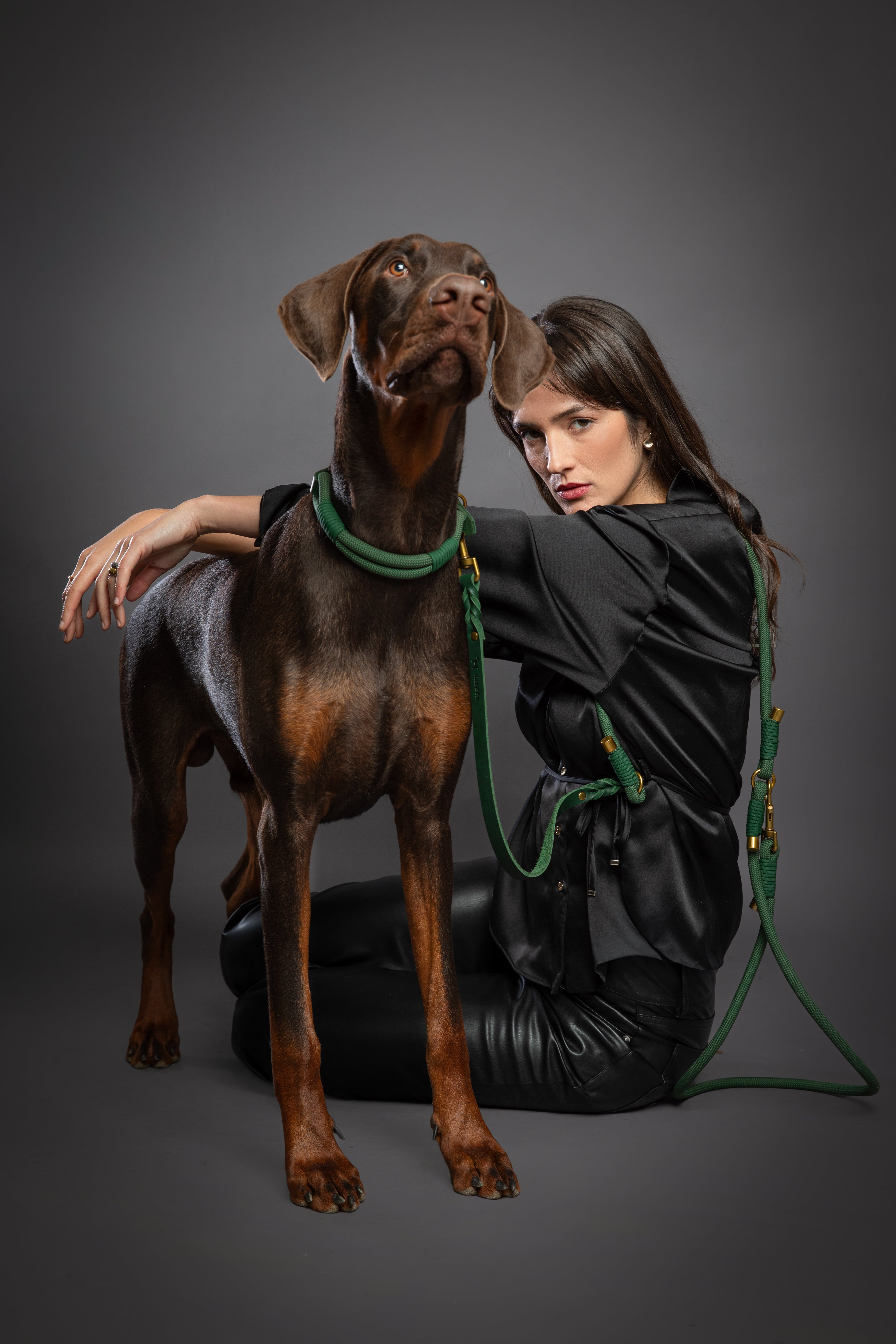 Leather Paracord Pet Leash- Green 8ft