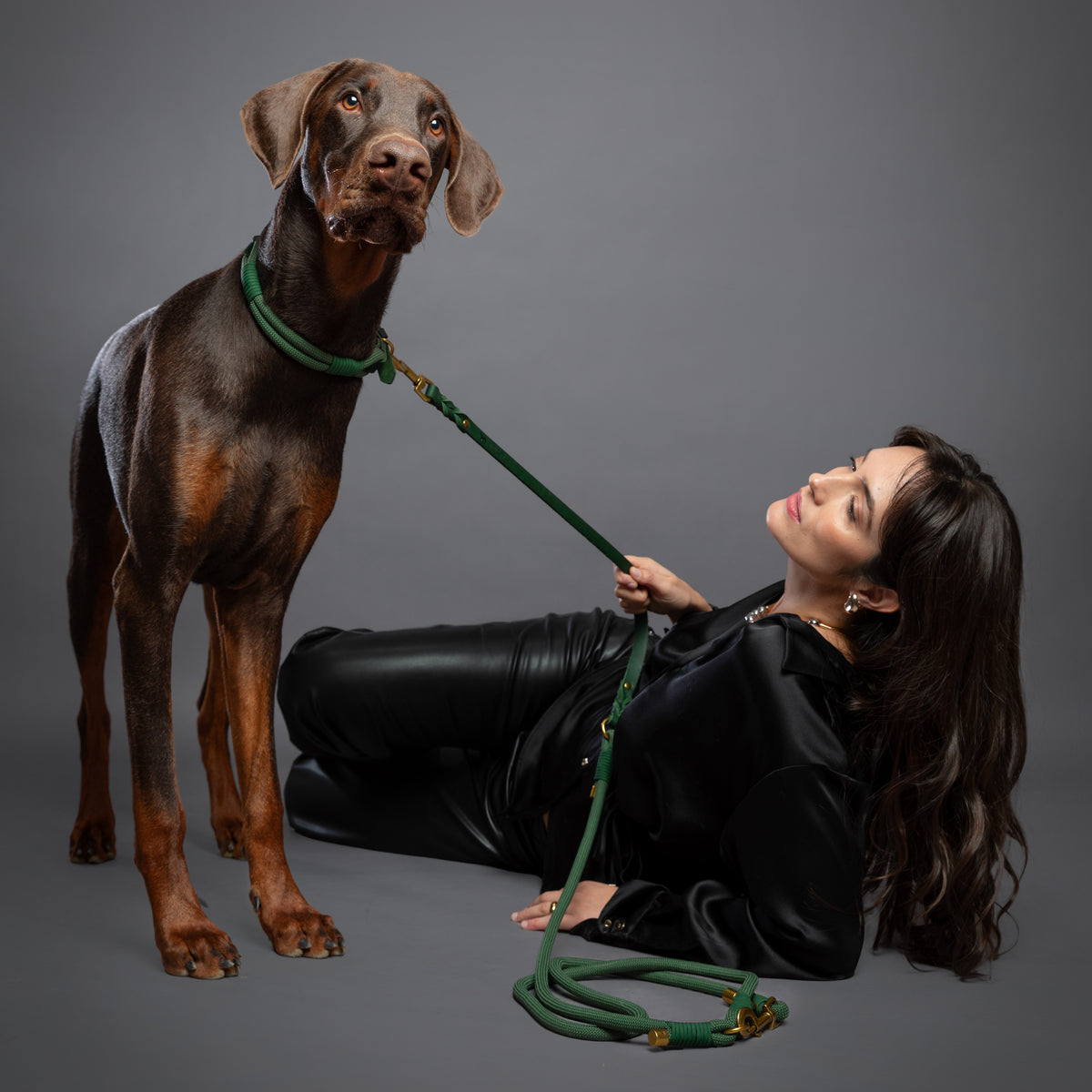 Noah & Paw braided leather and paracord dog leash, dark green