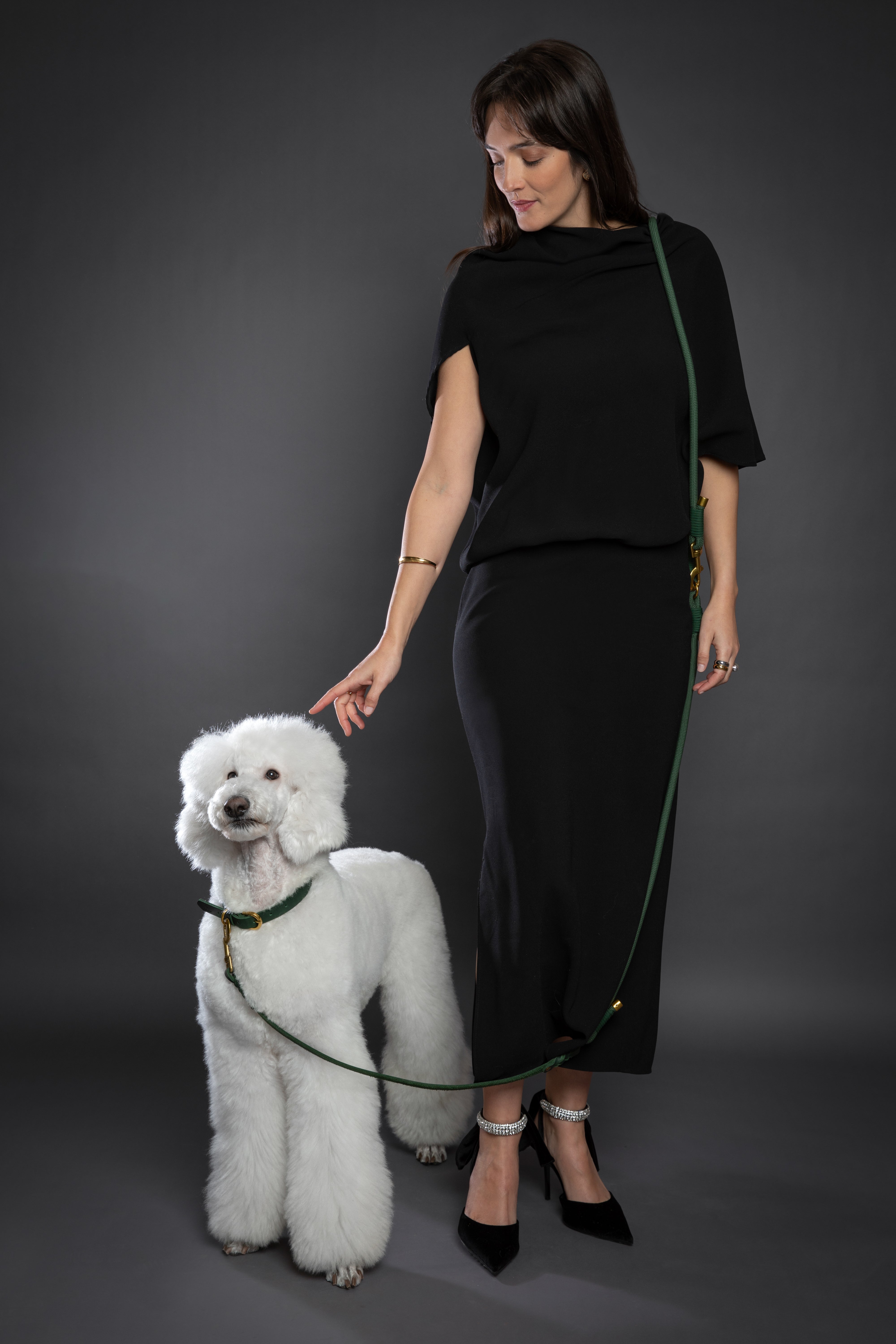 Leather Paracord Pet Leash- Green 8ft