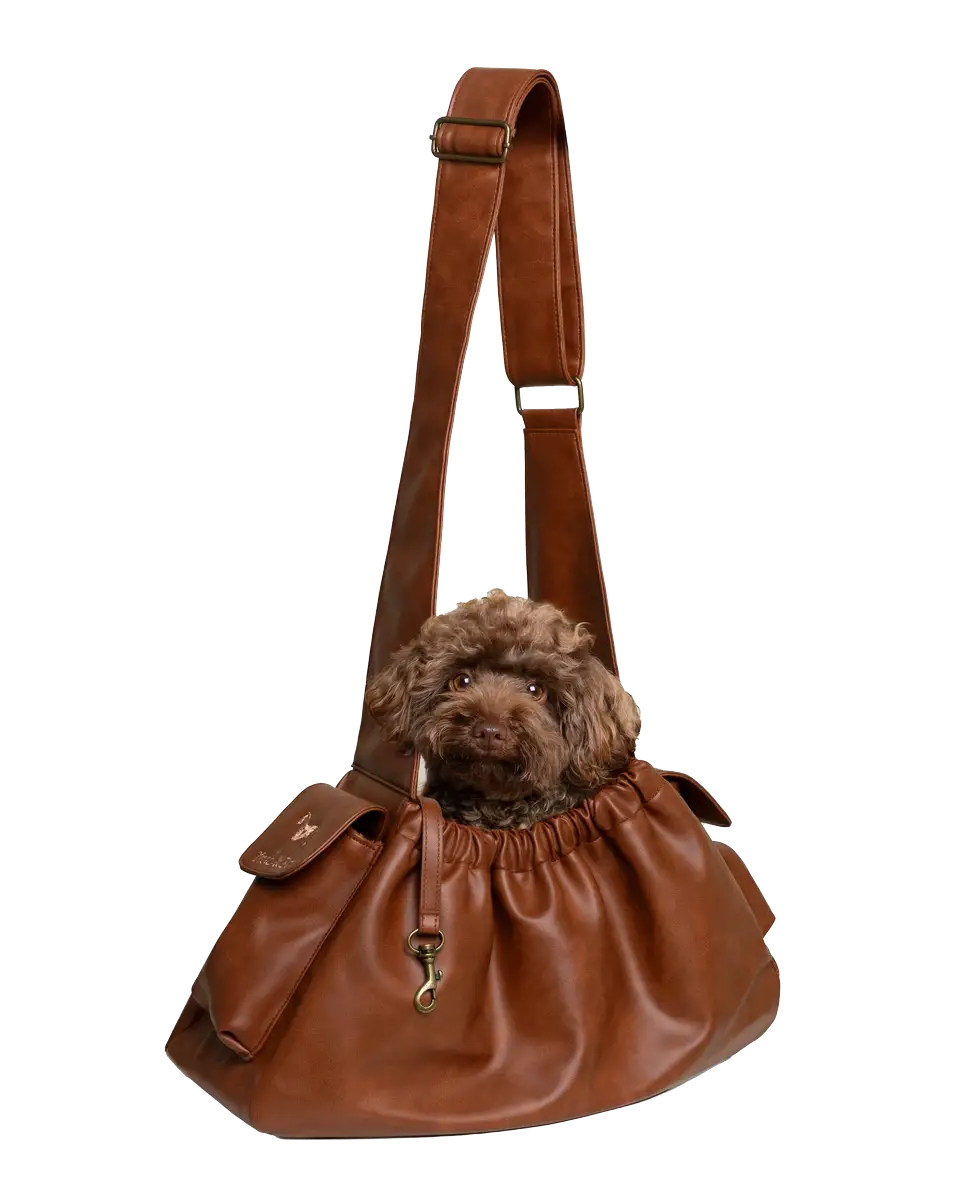 Dog Sling Carrier Brown Leather - Ruffle