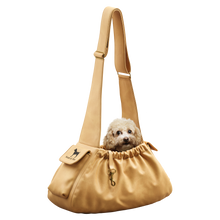 Noah & Paw ruffle style dog sling carrier in vegan leather, beige