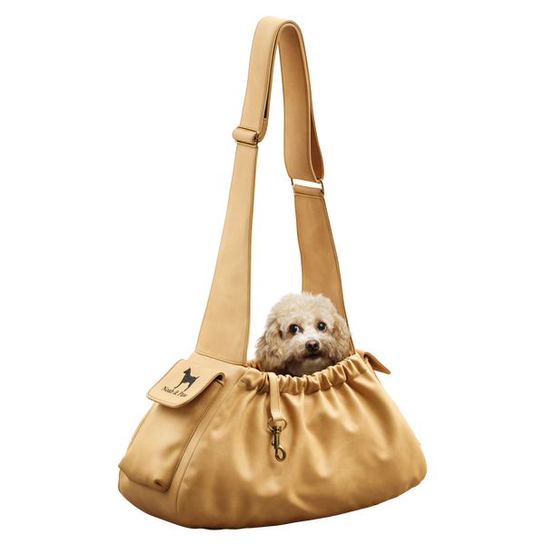 Ruffle Dog Carrier Sling in Faux Leather, Beige