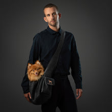 Noah & Paw ruffle style dog sling carrier in vegan leather, black