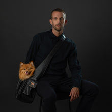 Noah & Paw ruffle style dog sling carrier in vegan leather, black