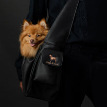 Noah & Paw ruffle style dog sling carrier in vegan leather, black