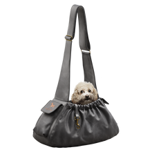 Noah & Paw ruffle style dog sling carrier in vegan leather, black