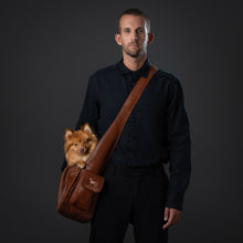 Noah & Paw ruffle style dog sling carrier in vegan leather, brown