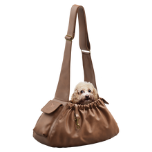 Noah & Paw ruffle style dog sling carrier in vegan leather, brown