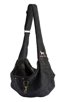 Noah & Paw snap style dog sling carrier in denim, black, size S/M