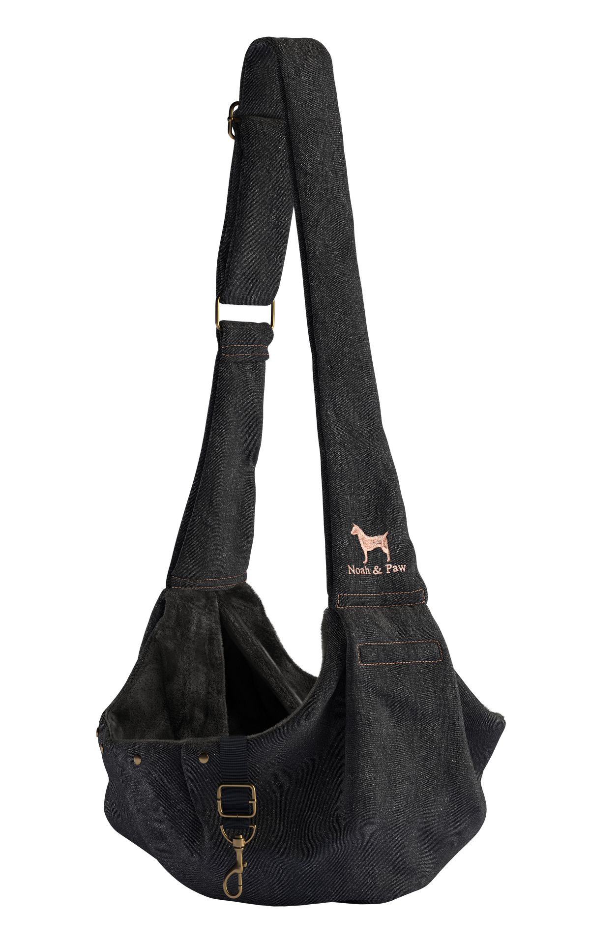 Denim pet sling with snap closure, Noah & Paw