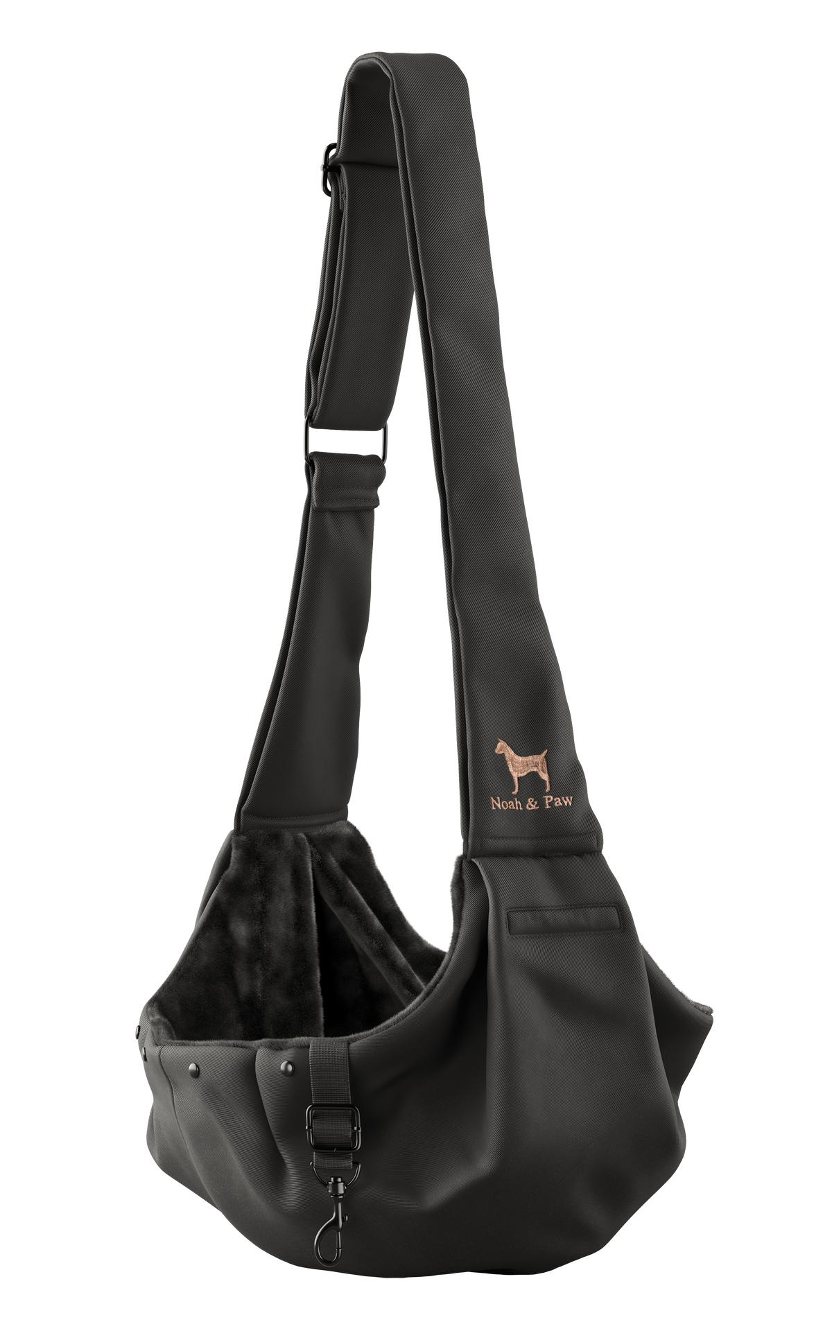 Noah & Paw snap style dog sling carrier in twill, black, size XS