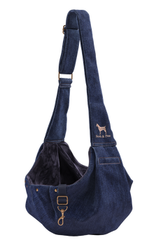 Noah & Paw snap style dog sling carrier in denim, dark blue, size S/M