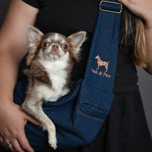 Noah & Paw snap style dog sling carrier in denim, dark blue, size S/M