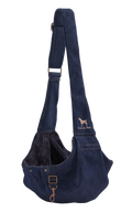 Noah & Paw snap style dog sling carrier in denim, dark blue, size XS